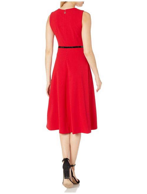 Tommy Hilfiger Women's Sleeveless Belted Midi Fit and Flare
