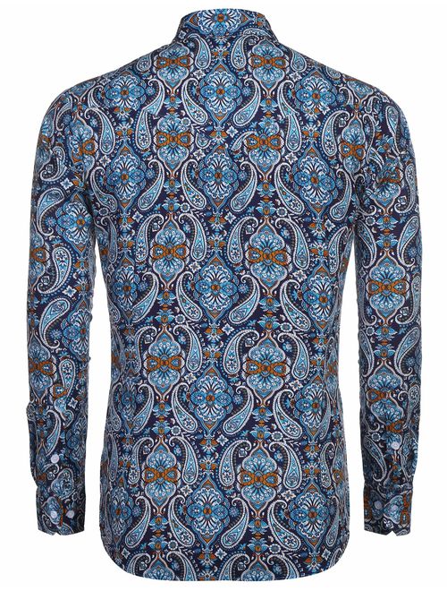 COOFANDY Men's Floral Dress Shirt Slim Fit Casual Paisley Printed Shirt Long Sleeve Button Down Shirts