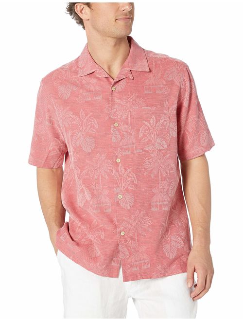 Amazon Brand - 28 Palms Men's Relaxed-Fit 100% Textured Silk Tropical Leaves Jacquard Shirt