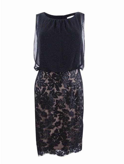 Calvin Klein Womens Lace Contrast Sleeveless Party Dress