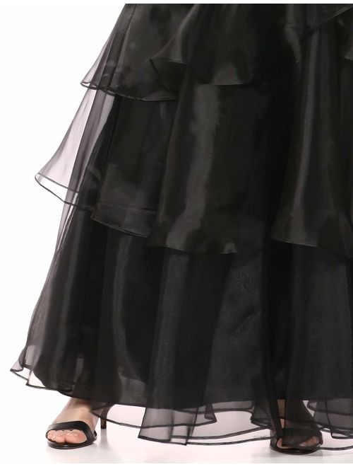 Calvin Klein Women's Sleeveless V-Neck Gown with Tiered Organza