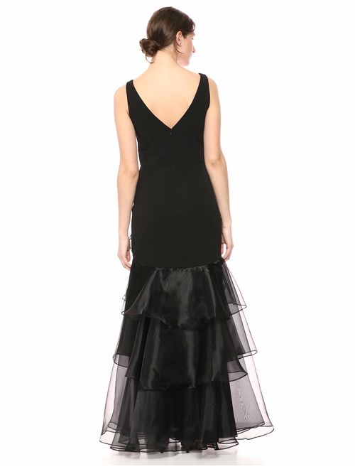 Calvin Klein Women's Sleeveless V-Neck Gown with Tiered Organza