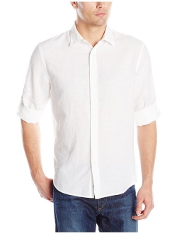 Men's Rolled-Sleeve Solid Linen Cotton Button-up Shirt