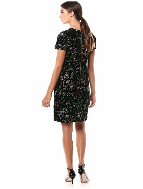 Calvin Klein Women's Short Sleeve Velvet Embroidered Shift Dress