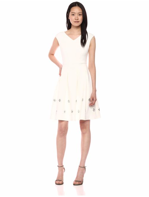 Calvin Klein Women's Sleeveless Fit and Flare Dress with Rhinestone Skirt Detail