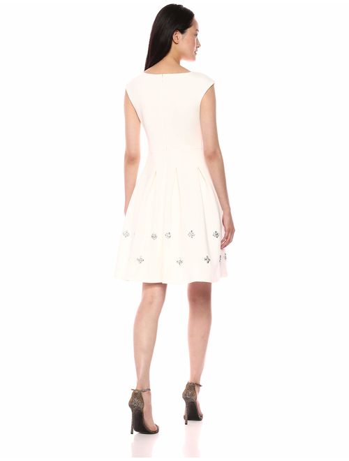 Calvin Klein Women's Sleeveless Fit and Flare Dress with Rhinestone Skirt Detail