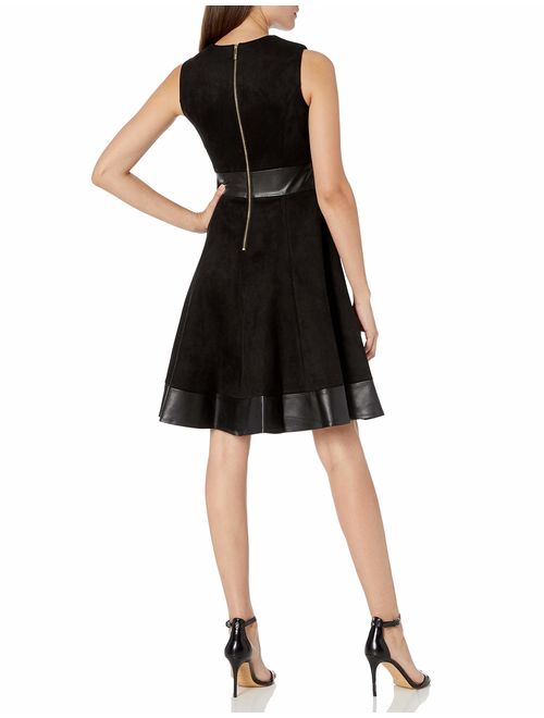 Calvin Klein Women's Sleeveless Fit and Flare Dress with Faux Leather Trim