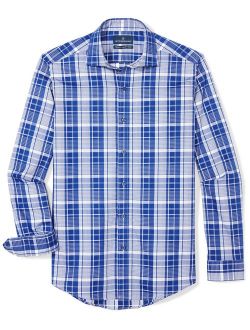 BUTTONED DOWN Men's Tailored Fit Supima Cotton Spread-Collar Dress Casual Shirt, Navy/White Plaid, 20-20.5" Neck 38-39" Sleeve (Big and Tall)