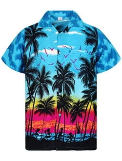 V.H.O. Funky Hawaiian Shirt Men Short-Sleeve Front-Pocket Beach Palm Multi Colors