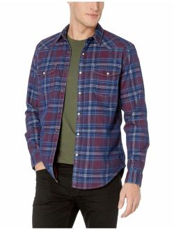 Men's Long Sleeve Santa Fe Western Button Up Shirt in Red Plaid