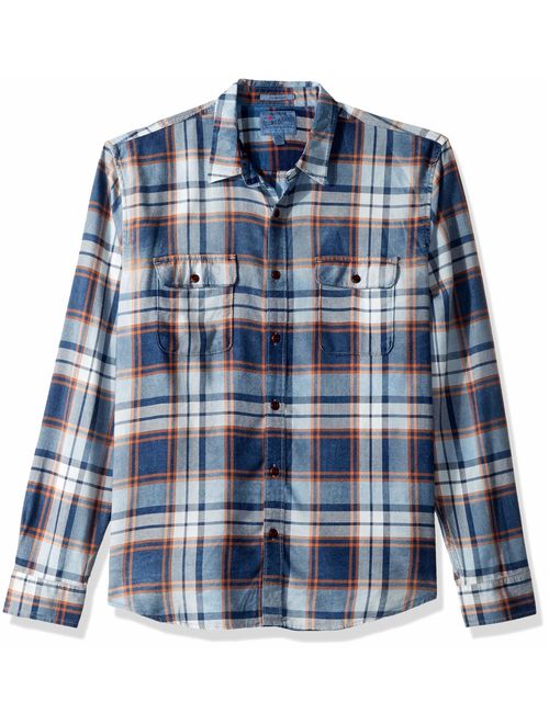 Lucky Brand Men's Casual Long Sleeve Indigo Plaid Workwear Button Down Shirt