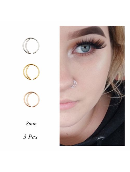 Moon Nose Ring Hoop 20g Surgical Steel Nose Rings Septum Nose Ring Body Piercing Jewelry for Women Girls