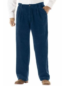 KingSize Men's Big and Tall Expandable Waist Corduroy Pleat-Front Pants