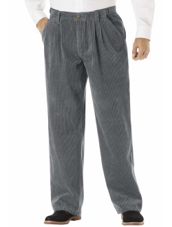 KingSize Men's Big and Tall Expandable Waist Corduroy Pleat-Front Pants