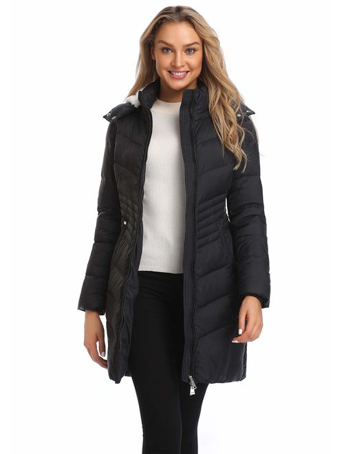 Caistre Womens Thickened Hooded Winter Down Jacket Outwear Puffer Down Coats with Pockets 