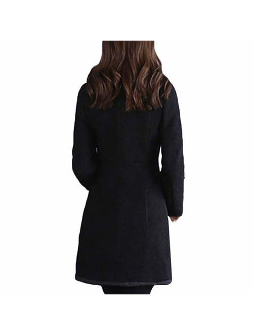 Dainzuy Women's Wool Lapel Trench Parka Winter Warm Double Breasted Pea Coat Outwear Long Jacket Overcoat