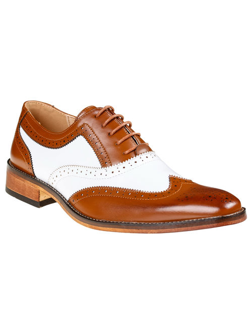 Gino Vitale Men's Two Tone Wing Tip Oxford Dress Shoes