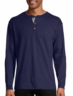 Men's and Big Men's Beefy Heavyweight Long Sleeve Three-Button Henley, Up To Size 3XL
