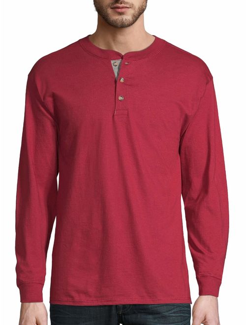 Hanes Men's and Big Men's Beefy Heavyweight Long Sleeve Three-Button Henley, Up To Size 3XL