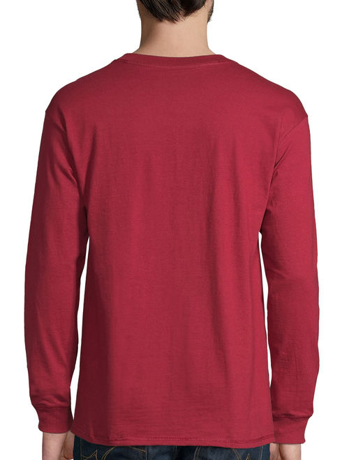 Hanes Men's and Big Men's Beefy Heavyweight Long Sleeve Three-Button Henley, Up To Size 3XL