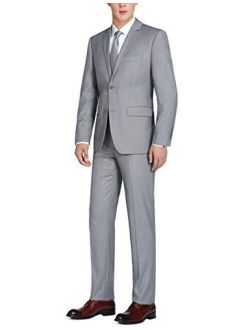 GRMO Men Work Solid 2 Pcs Outfits Lapel 1 Button Slim Fit 2 Pcs Suits Sets