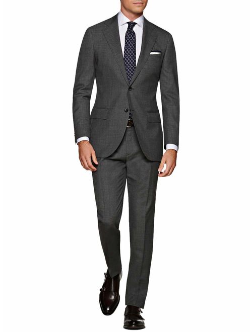 DTI GV Executive Italian Men's Two Button Wool Suit Jacket with Pant 2 Piece Set