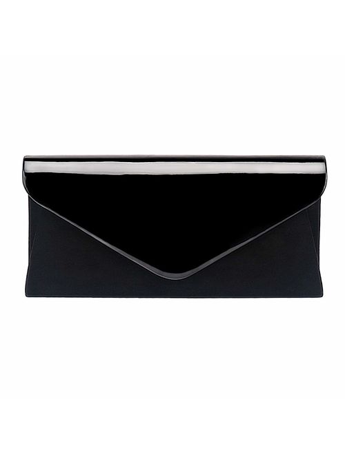 Patent Leather Clutch Classic Purse, WALLYN'S Evening Bag Handbag With Flannelette