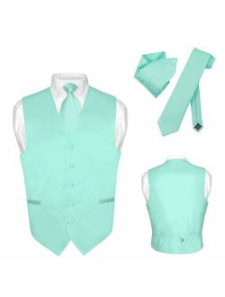 Men's Dress Vest Necktie Hanky Solid Color Neck Tie Set Suit Tuxedo Tall Sizes