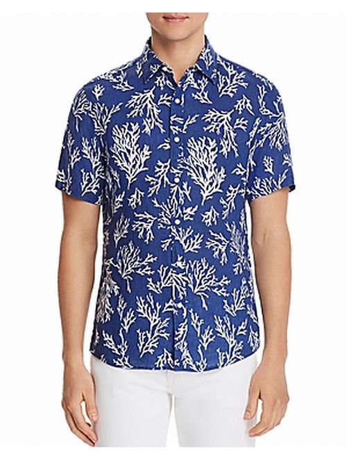 Michael Kors Mens Shirts Large Button-Front Coral-Print L