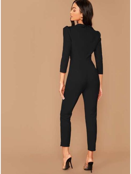 Shein Notched Collar Double Breasted Jumpsuit