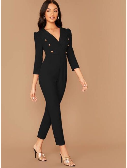Shein Notched Collar Double Breasted Jumpsuit