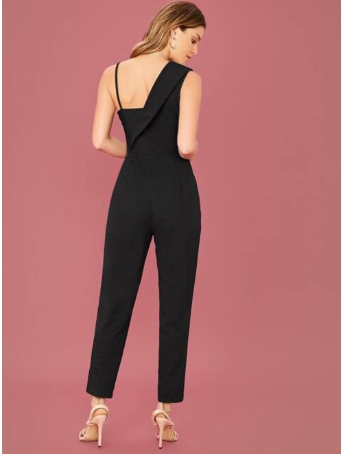 Shein Asymmetrical Neck Solid Jumpsuit Without Chain