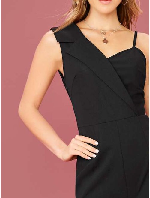 Shein Asymmetrical Neck Solid Jumpsuit Without Chain