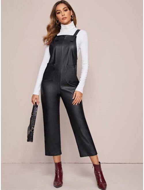 Shein Pocket Front Faux Leather Pinafore Jumpsuit