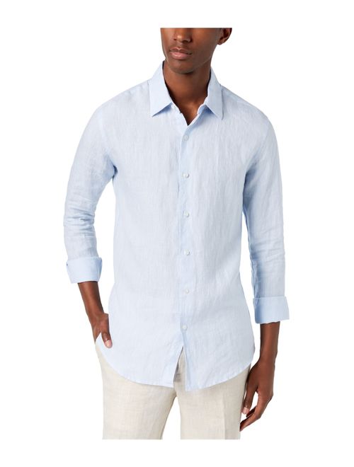 Tasso Elba Mens Cross-Dyed Linen Button Up Shirt.