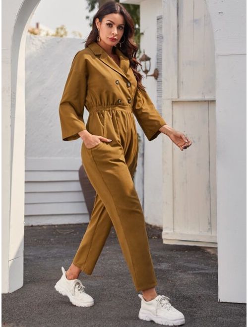 Shein Notched Collar Double Breasted Shirt Jumpsuit