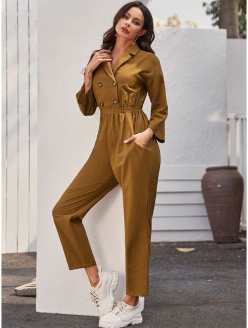 Shein Notched Collar Double Breasted Shirt Jumpsuit