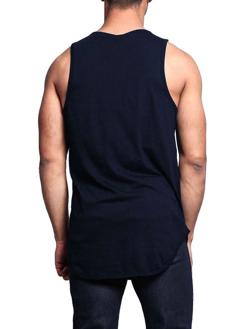 G-Style USA Solid Color Long Length Curved Hem Tank Top TT47 - NAVY - 2X-Large - A4D
