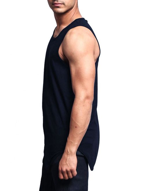 G-Style USA Solid Color Long Length Curved Hem Tank Top TT47 - NAVY - 2X-Large - A4D