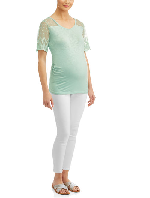 Liz Lange Maternity short sleeve top with lace yoke & sleeves