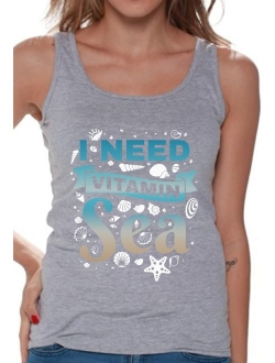 I Need Vitamin Sea Tank Top for Women Beach Tank Top Summer Outfit Funny Gifts for Summer Vacation Sleeveless Tshirt Summer Workout Clothes Beach Party Out