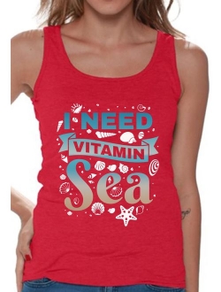 I Need Vitamin Sea Tank Top for Women Beach Tank Top Summer Outfit Funny Gifts for Summer Vacation Sleeveless Tshirt Summer Workout Clothes Beach Party Out