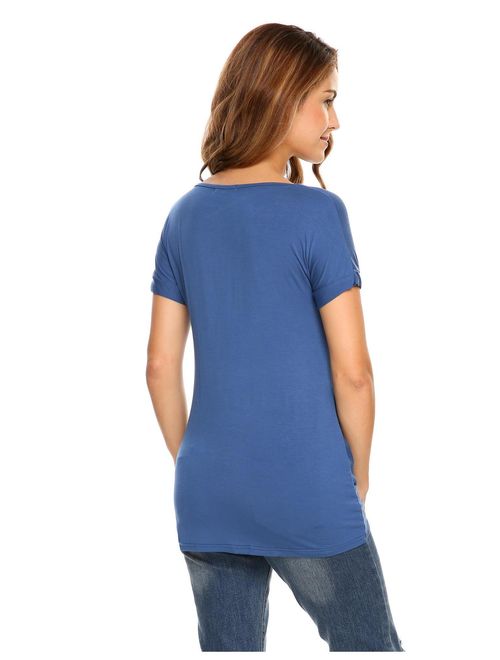 Women Raglan Short Sleeve Solid Irregular Hem T-shirt Ruched Loose Casual Tops HFON