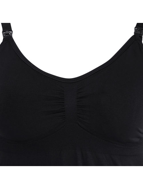 Women's Nursing Slim Breastfeeding Tank Top with Built-in Nursing Bra Maternity Vest Undershirt for Breastfeeding(Black L)