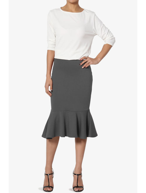 TheMogan Women's S~3X Peplum Fit And Flare Knee Length Elastic High Waist Midi Skirt