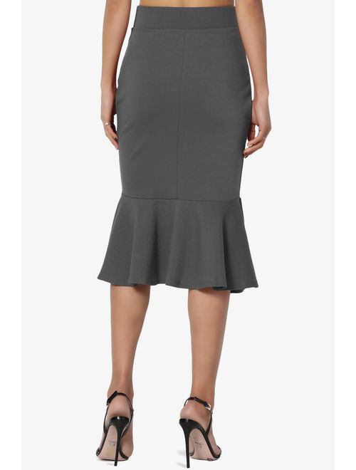 TheMogan Women's S~3X Peplum Fit And Flare Knee Length Elastic High Waist Midi Skirt