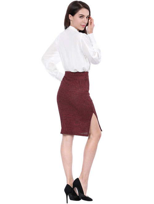 Unique Bargains Women's Elastic Waist Split Side Business Knit Skirt