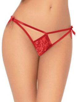 Seven 'til Midnight Womens Strappy Satin Bow Crotchless Thong Style-10935