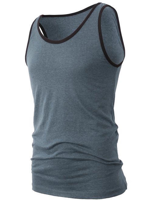 Ma Croix Men's Sleeveless Tee Shirts with Contrast Binding Athletic Sportswear Tank Top