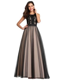 Womens Lace Sleeveless Tulle Long Prom Dresses for Women 07788 Black US04